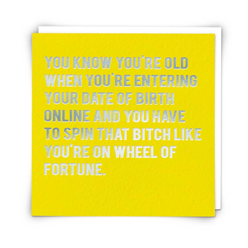 Yellow card with white text on a white background