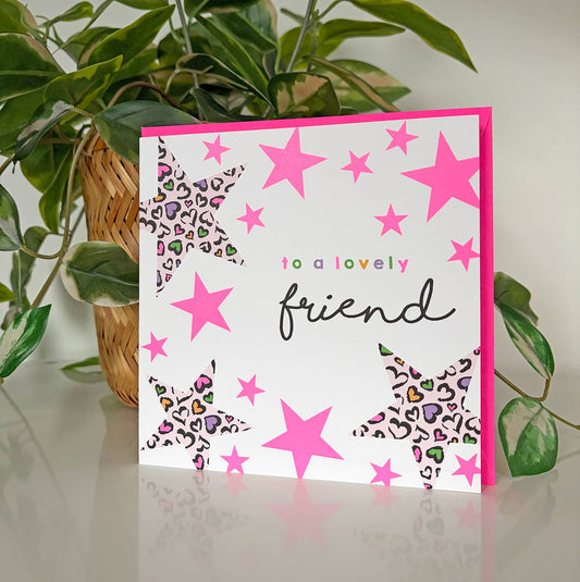To a lovely Friend Leopard Print Stars Greeting Card