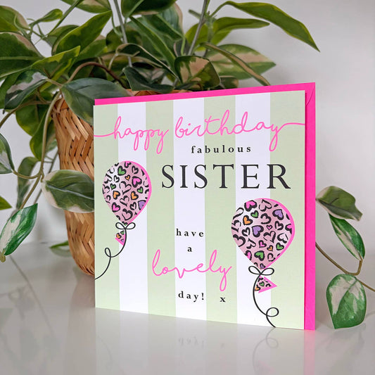 Happy Birthday Fabulous Sister Leopard Print Balloon Card