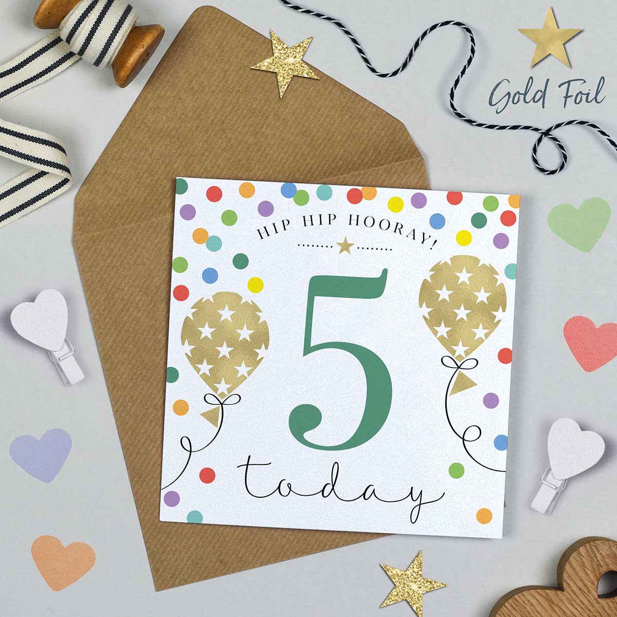 Balloon Brights 5th Birthday Card