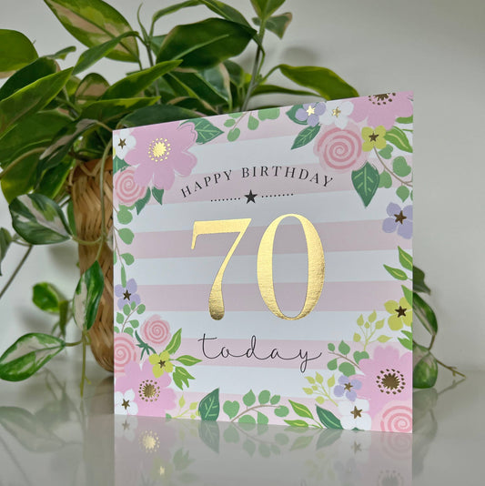 Milestone Floral and Stripes 70th Birthday Card
