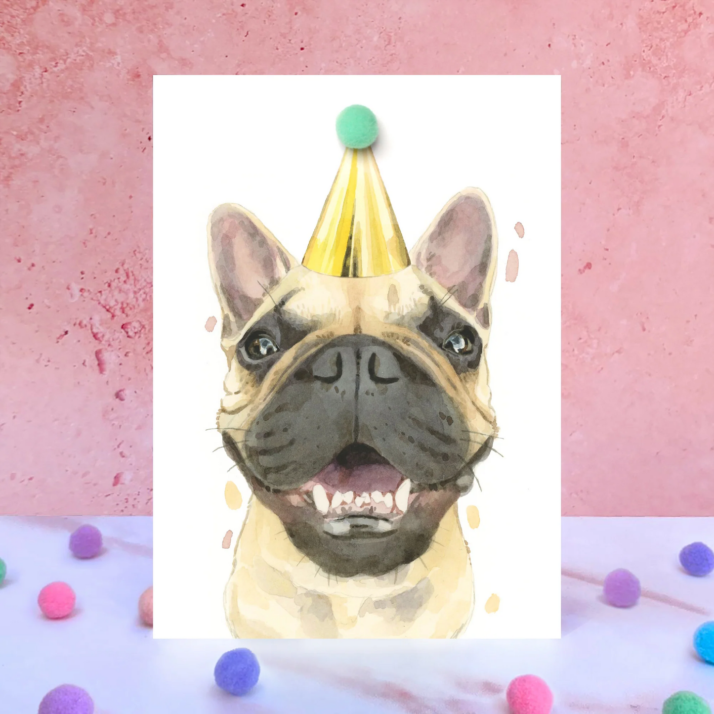 French Bulldog Smiling Party Hat Greeting Card