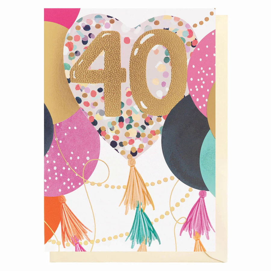 40th Birthday Balloons and Tassles Greeting Card
