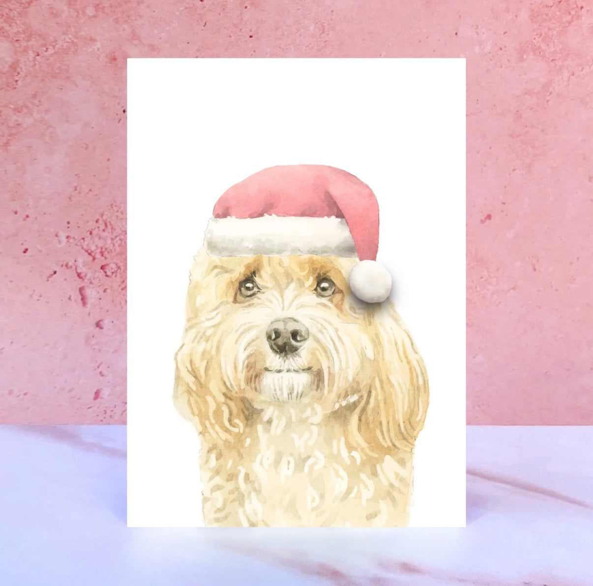 Cavapoo Santa Hat Christmas Card