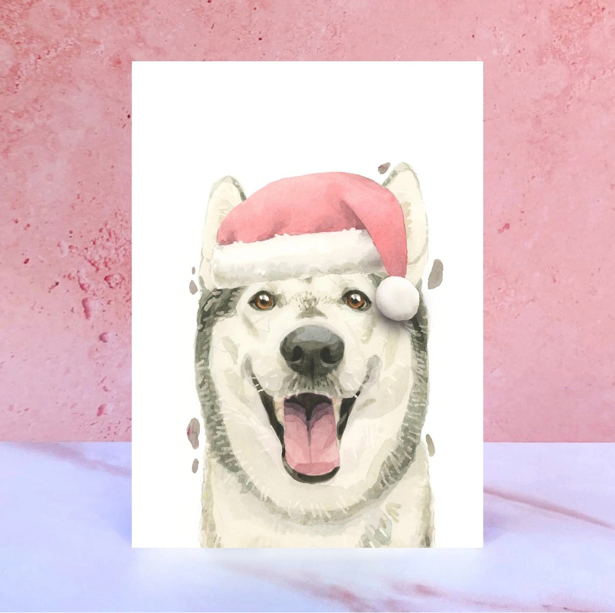 Husky Santa Hat Christmas Card