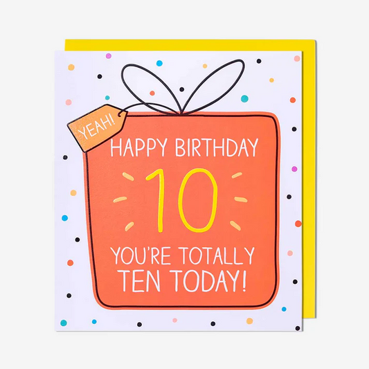 Birthday card with a red box and yellow text on a white background