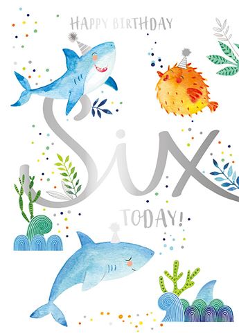 Age 6 Shark and Sealife Birthday Card