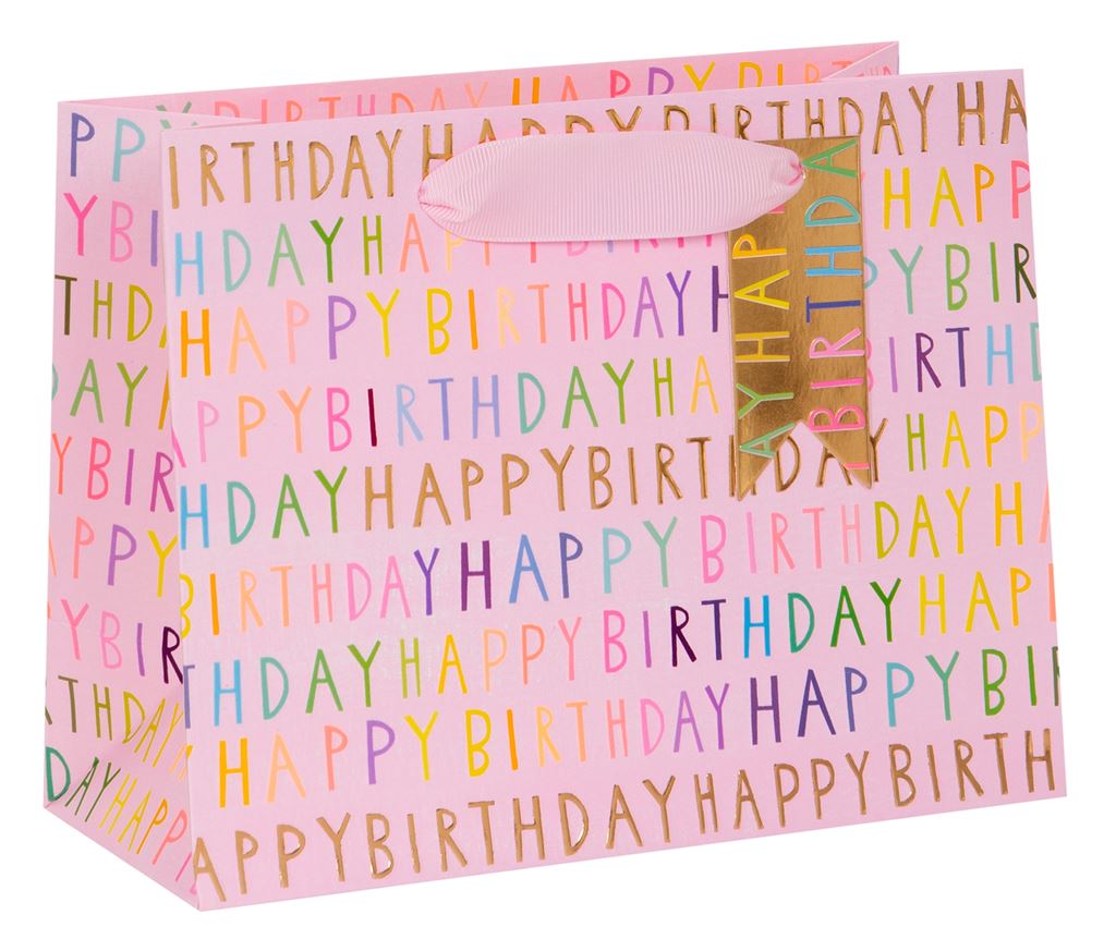 Medium Stylish Happy Birthday Gift Bag - Pink