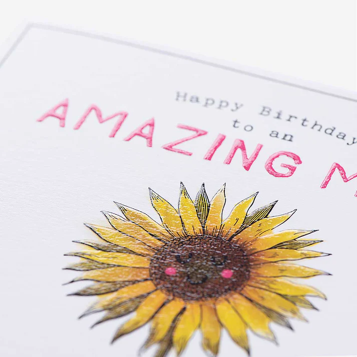Sunflower with 'Happy Birthday to an Amazing Me' text on a white background