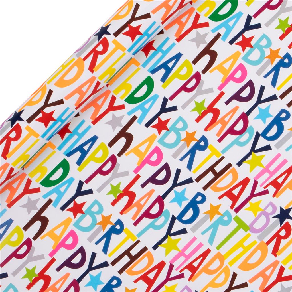 Fun, Bright Happy Birthday Roll Wrap 4Metres