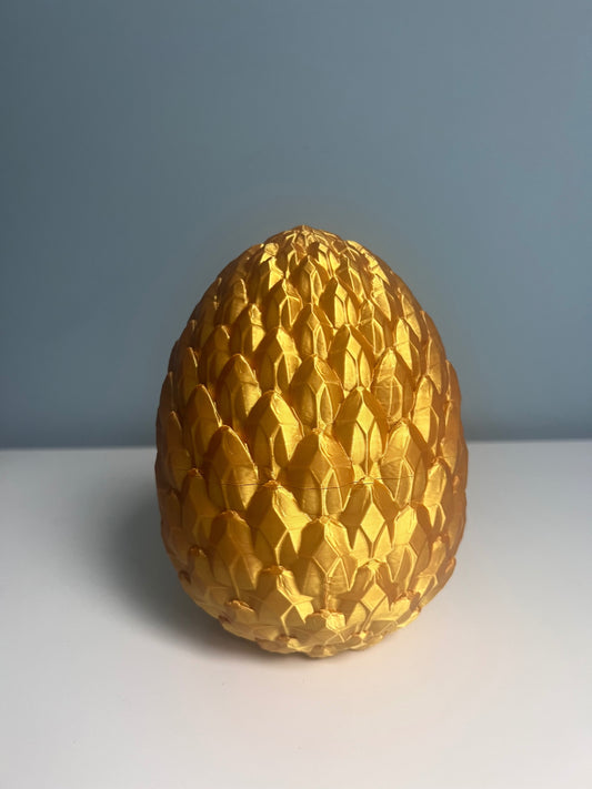 Gold 3D Printed Dragon in Egg Medium Size