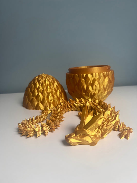 Gold 3D Printed Dragon in Egg Medium Size