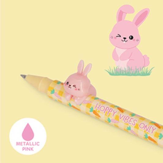Pencil with bunny design and 'Hoppy Vibes Only' text on a yellow background