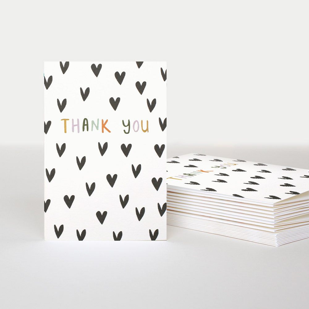 Pack of 10 Thank You Cards with beautiful hearts