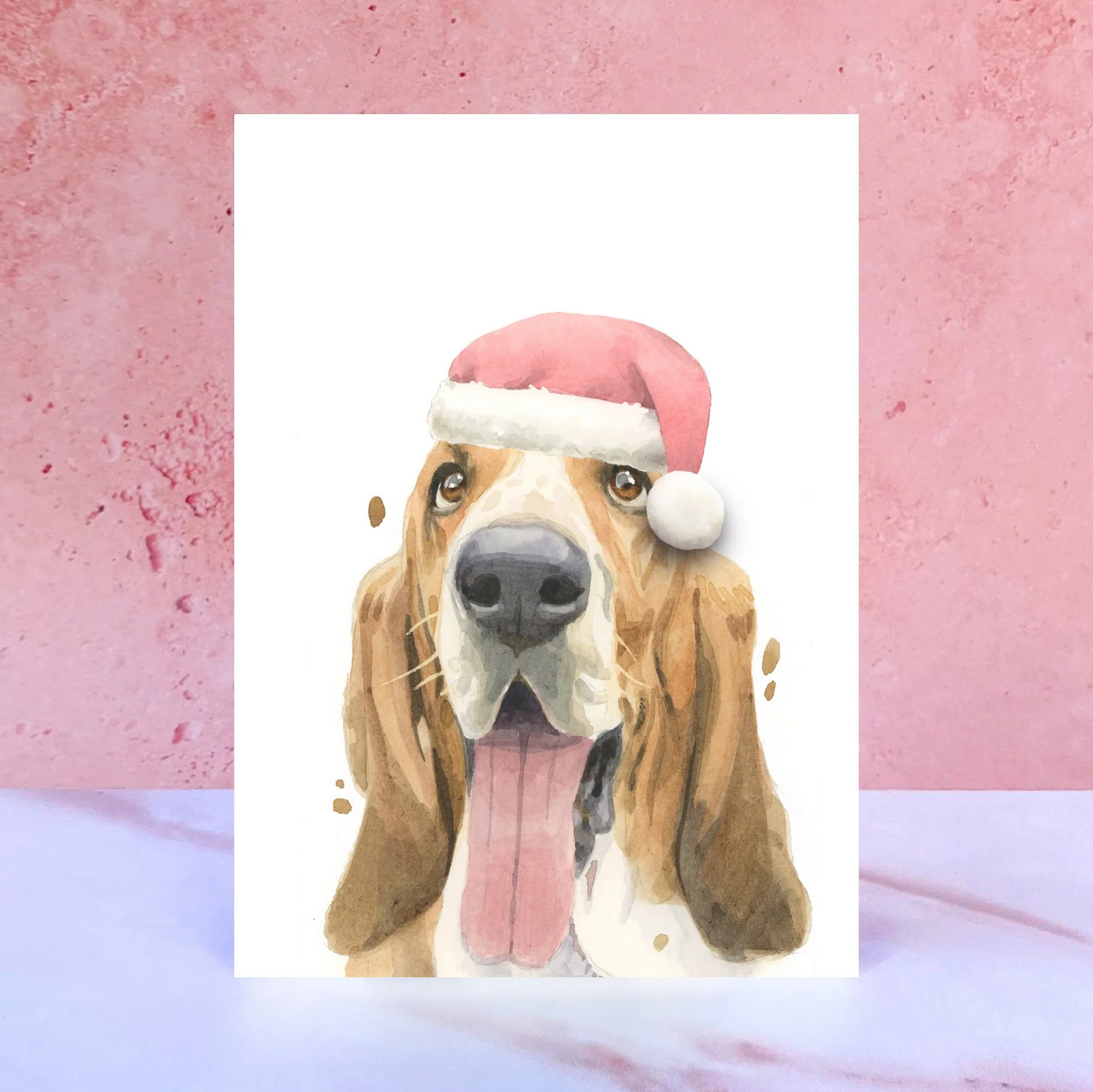 Bassett Hound Christmas Hat Greeting Card