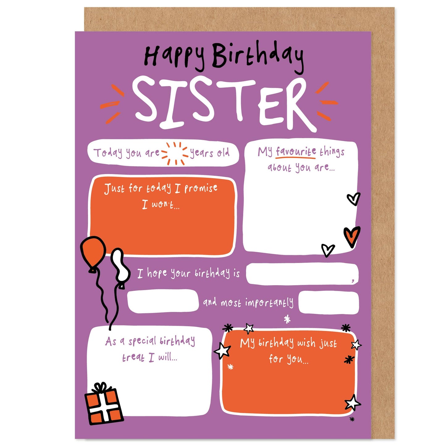 Sister Fill In The Blanks Birthday Card