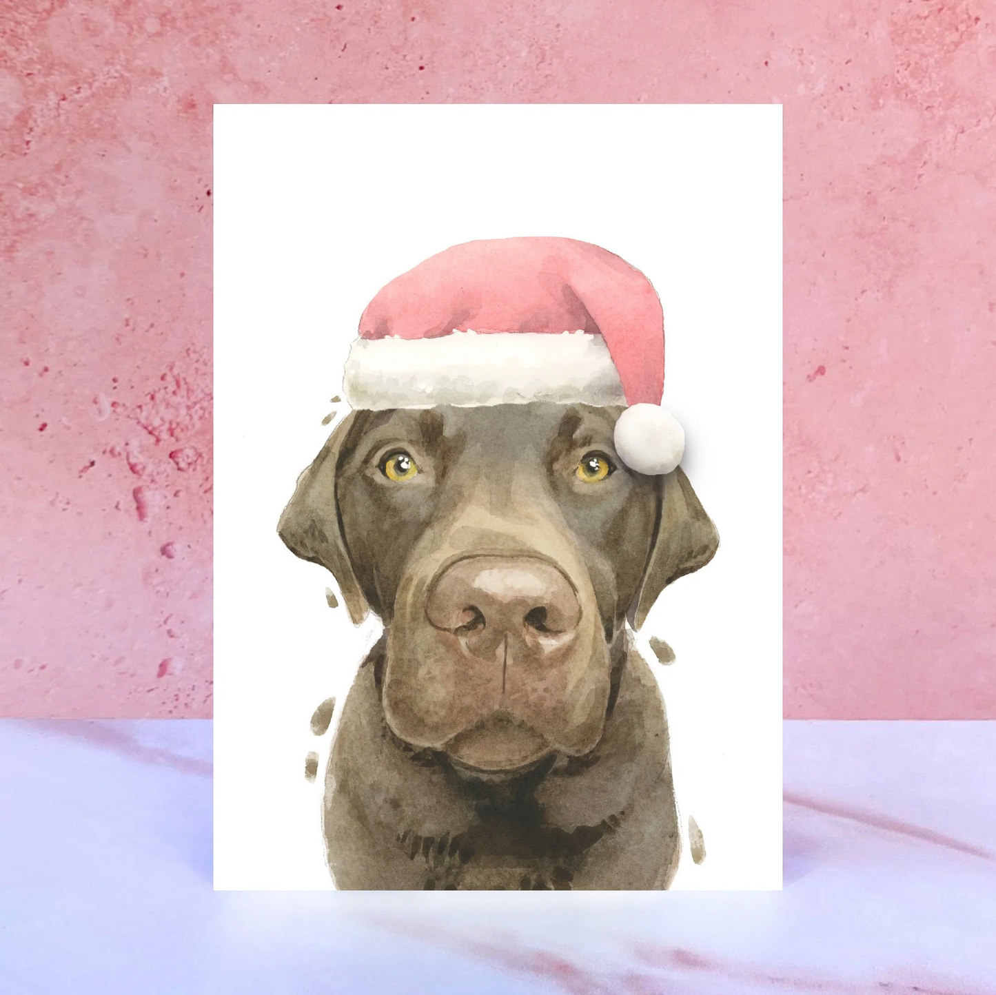 Chocolate Labrador Santa Hat Christmas Card