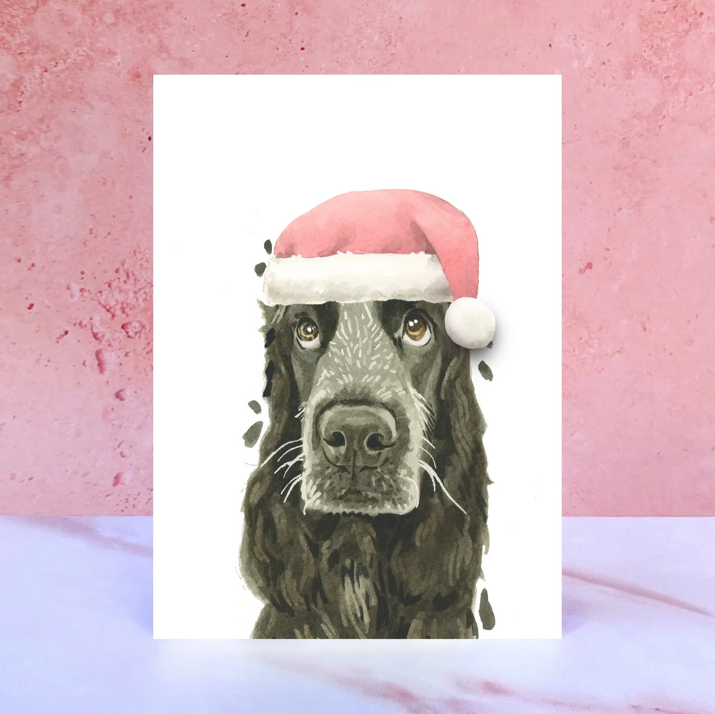Black Cocker Spaniel Santa Hat Christmas Card
