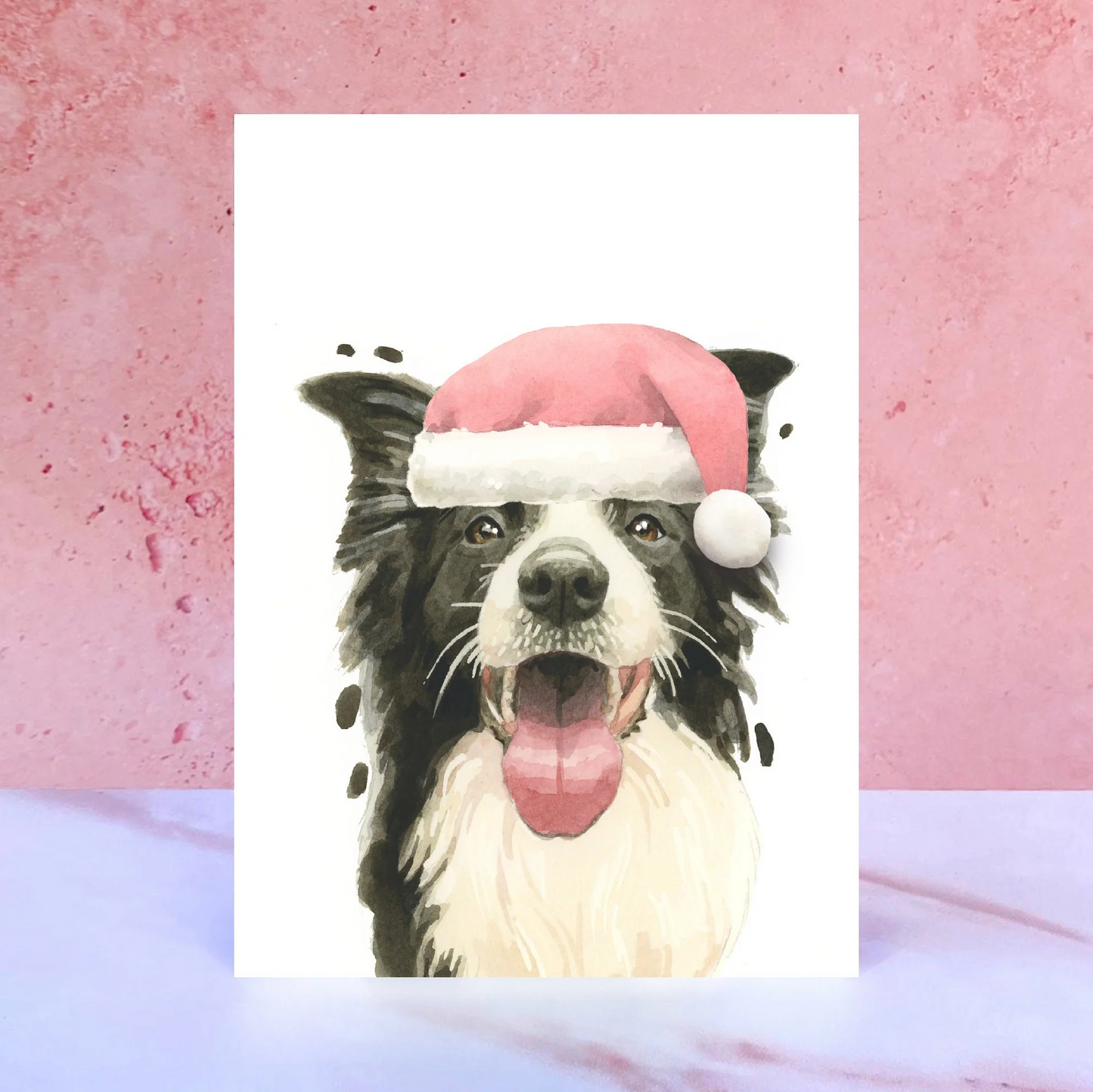 Border Collie Santa Hat Christmas Card