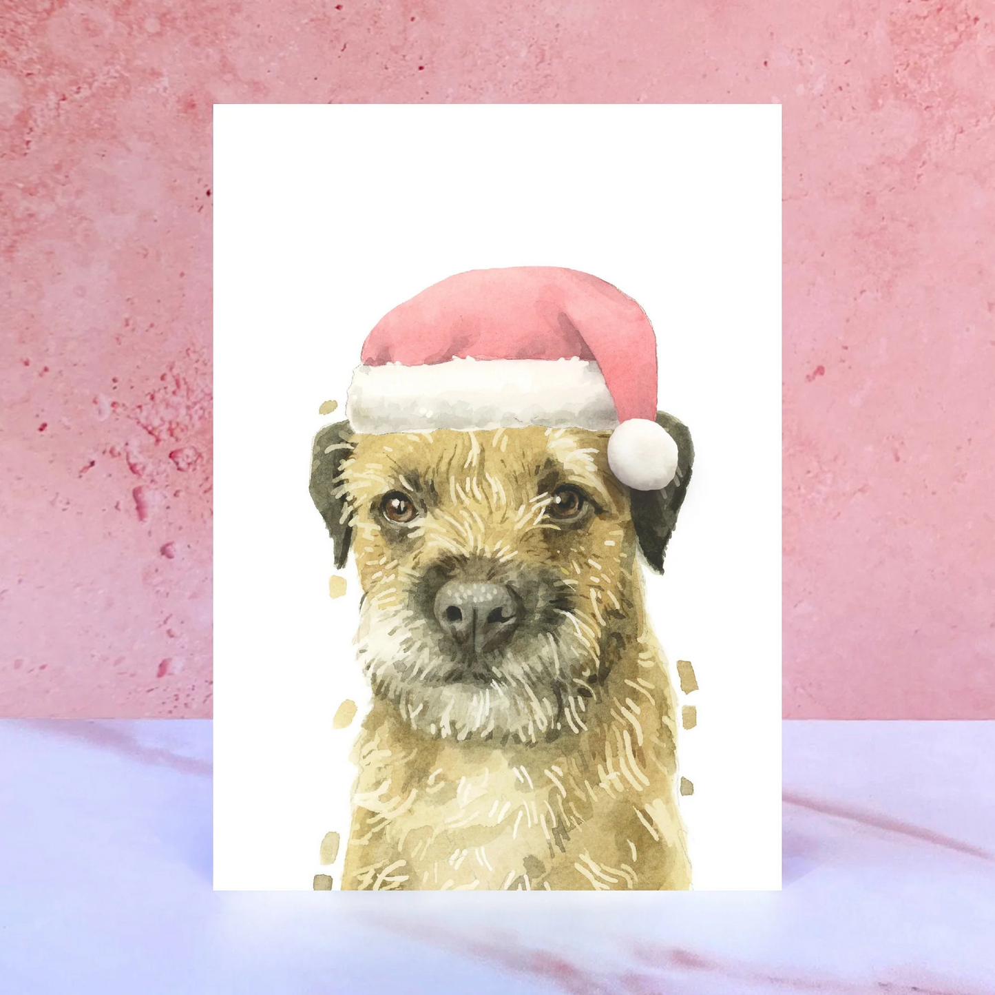 Border Terrier Santa Hat Christmas Card