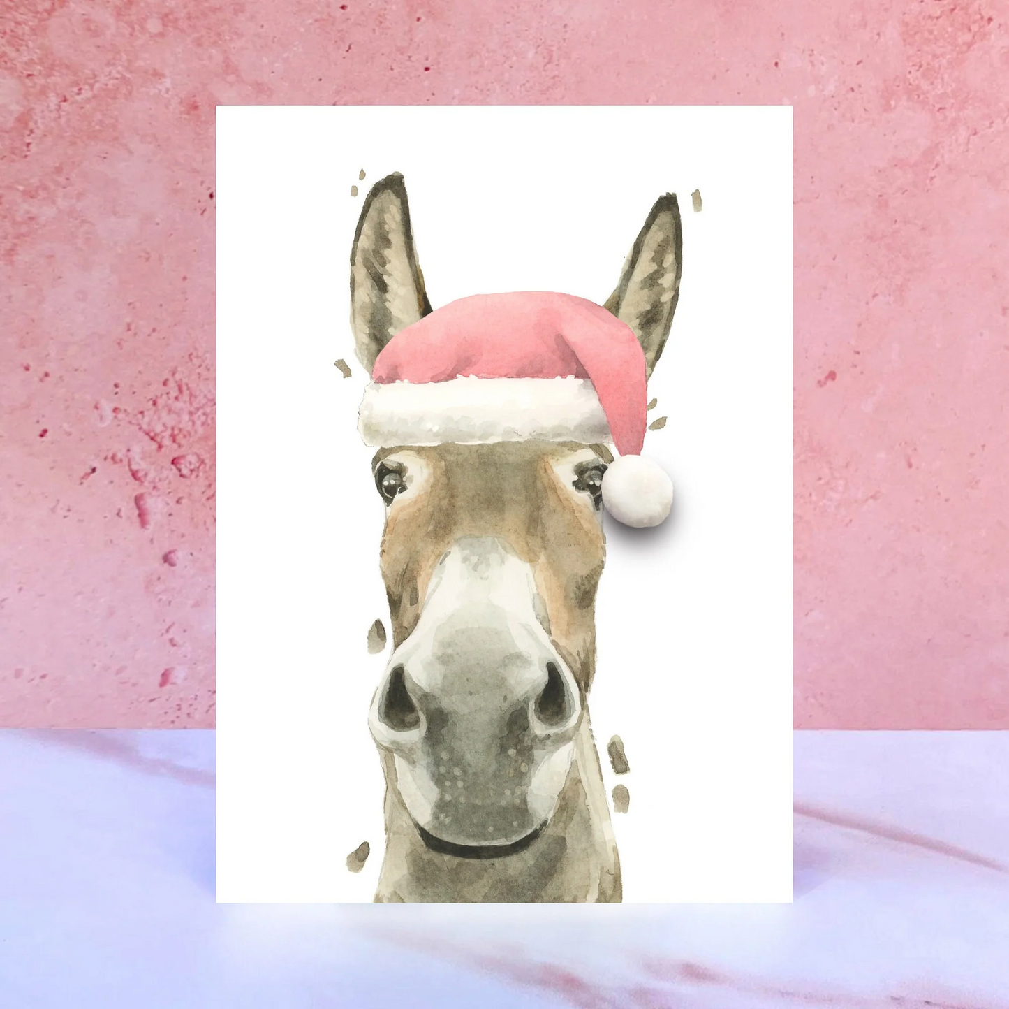 Donkey Santa Hat Christmas Card