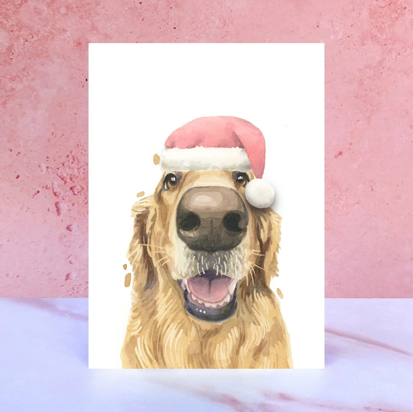 Golden Retriever Santa Hat Christmas Card
