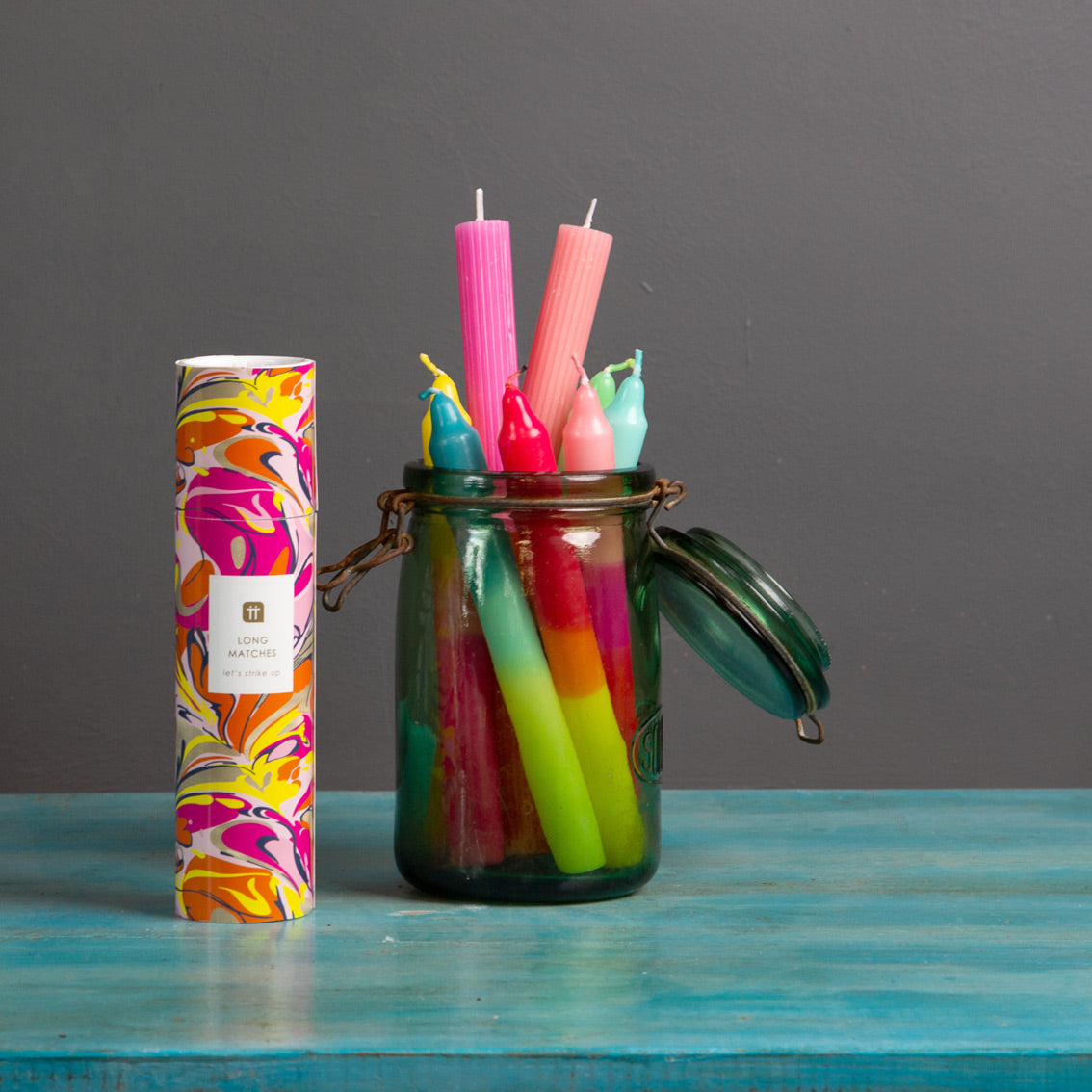 Tube of Long Matches - Two choices of colour - Blue or Pink Marble