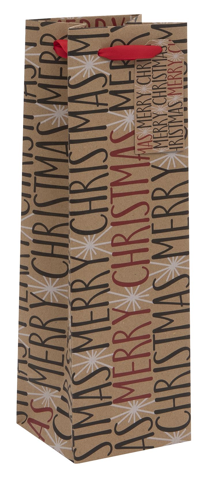 BAG BOTTLE MERRY CHRISTMAS KRAFT