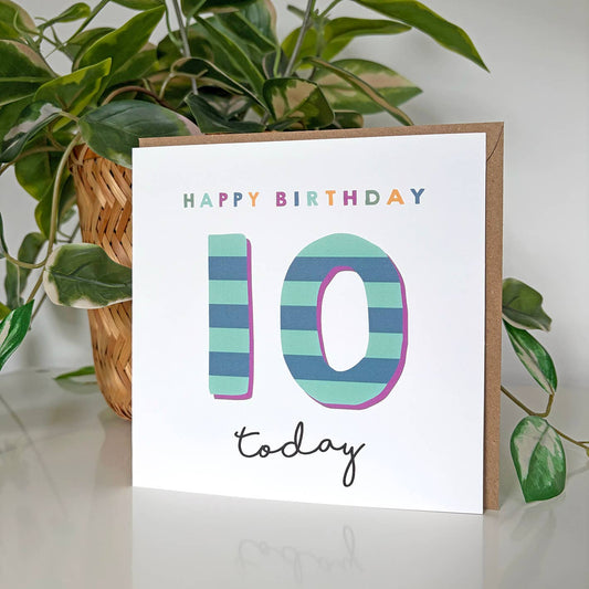 Candy Stripe 10th Birthday Card