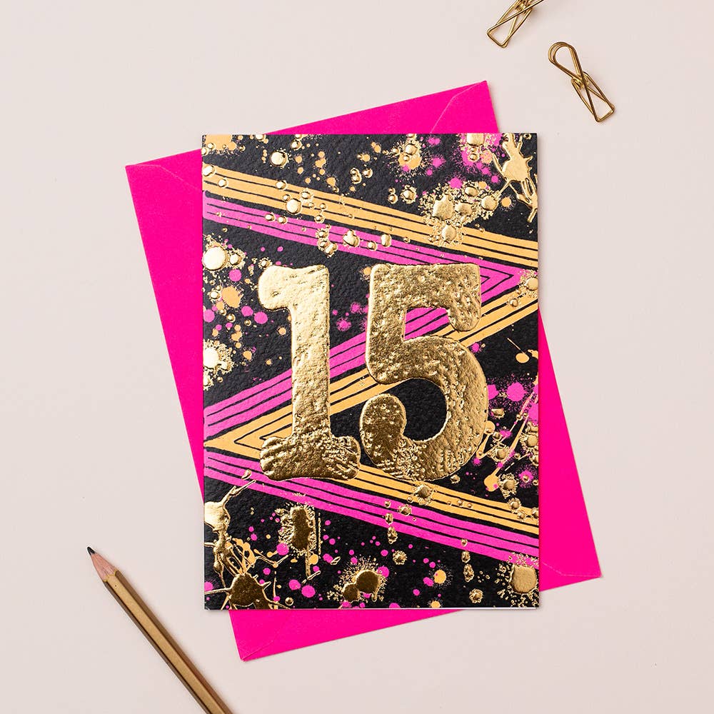 Age 15 Girls Colour Splat Birthday Card