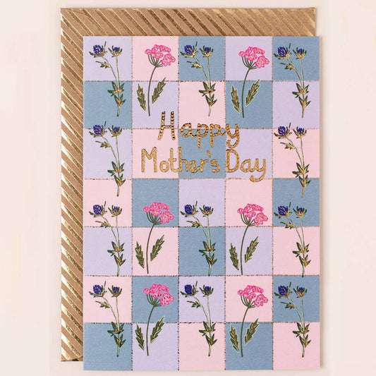 Mother's Day Card Check with Flowers Gold Foiled
