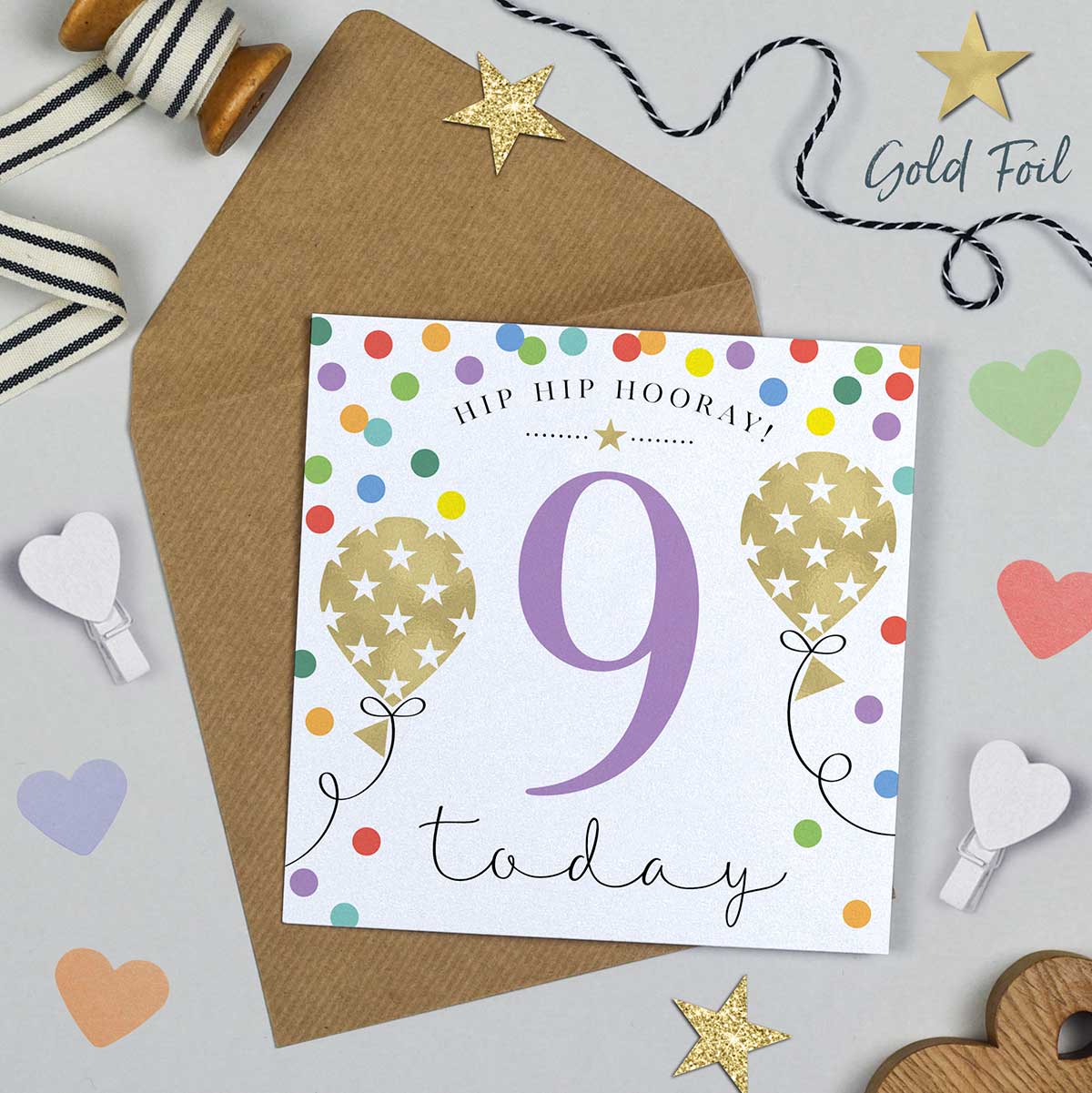 Balloon Brights 9th Birthday Card