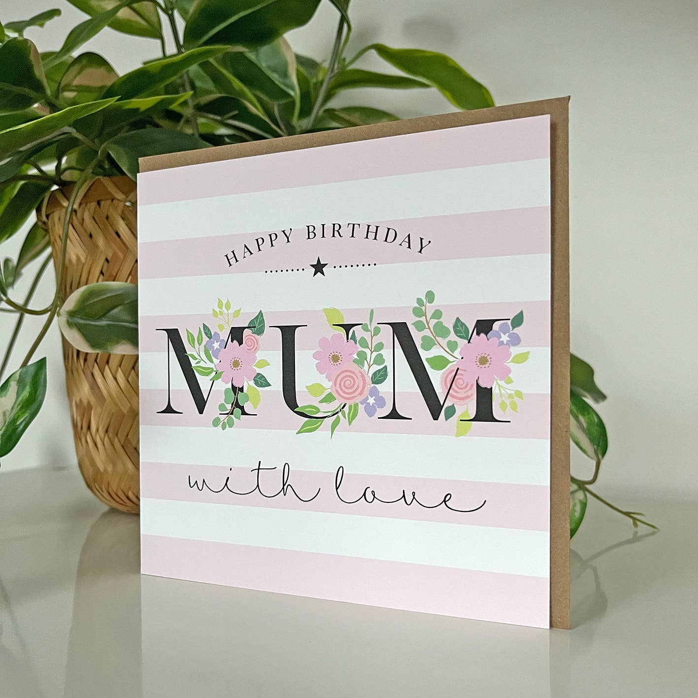 Candy Stripe Happy Birthday Mum Card