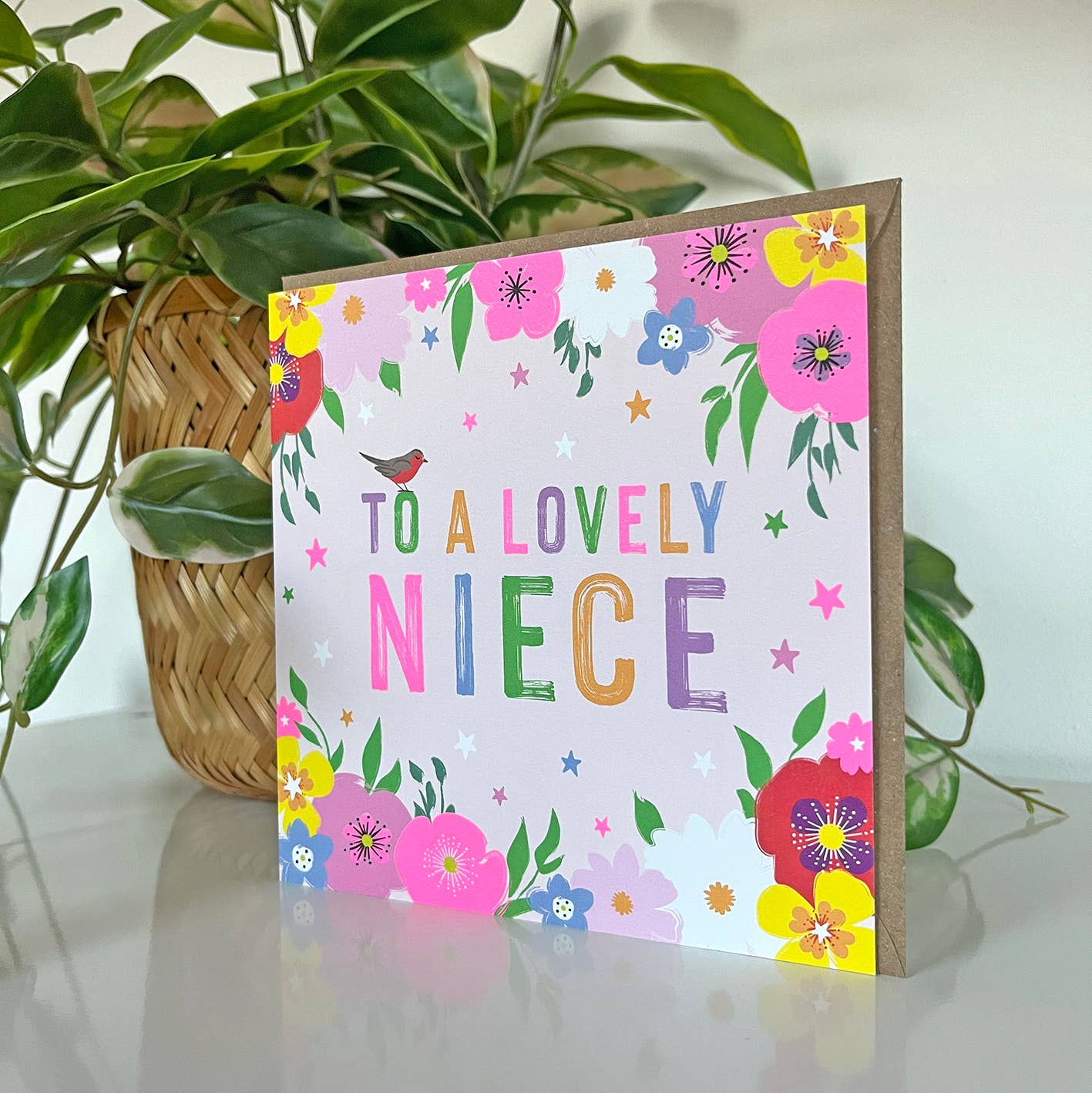 Festival Floral Neon Happy Birthday Card