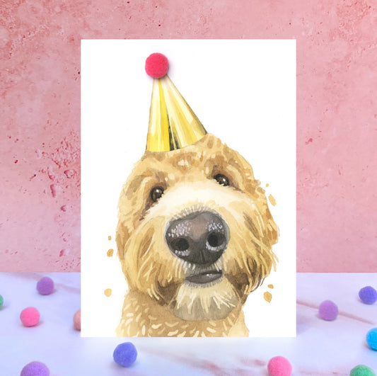 Golden Doodle/Cockerpoo Party Hat Greeting Card