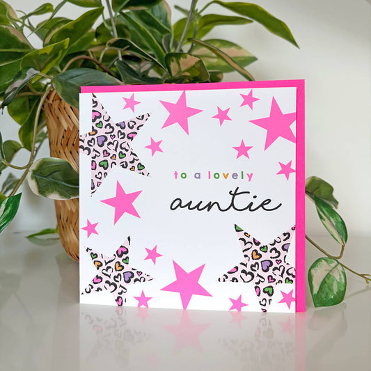 Happy Birthday Auntie Leopard Love Stars Greeting Card
