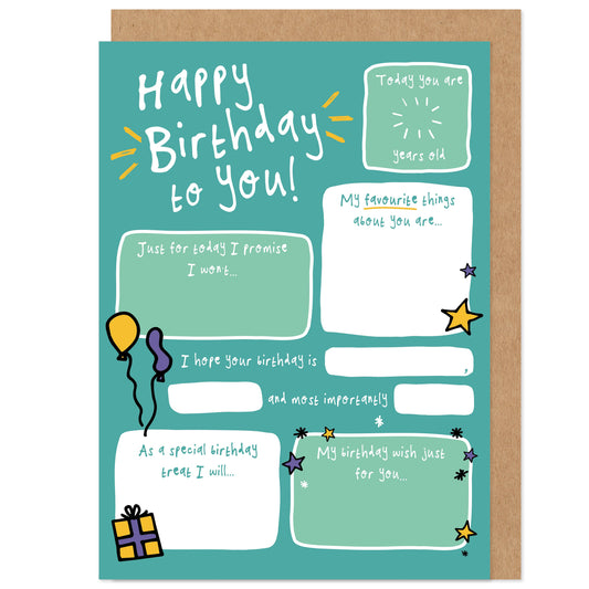 Fill In The Blanks Birthday Card