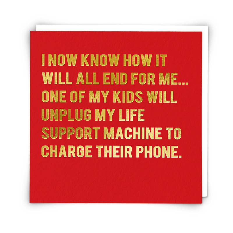 Red card with yellow text on a white background