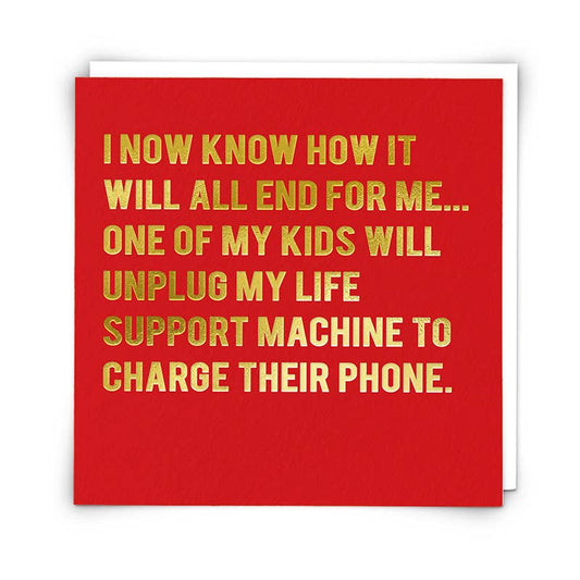 Red card with yellow text on a white background