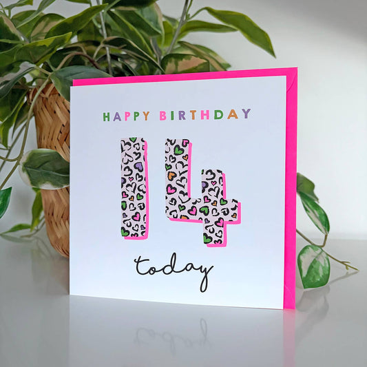 Leopard Love 14th Birthday Card
