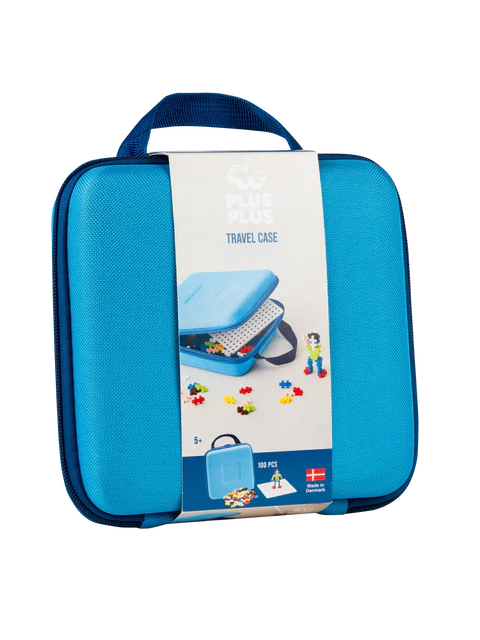 Plus Plus Blue Travel Case with travel board and 100 pieces
