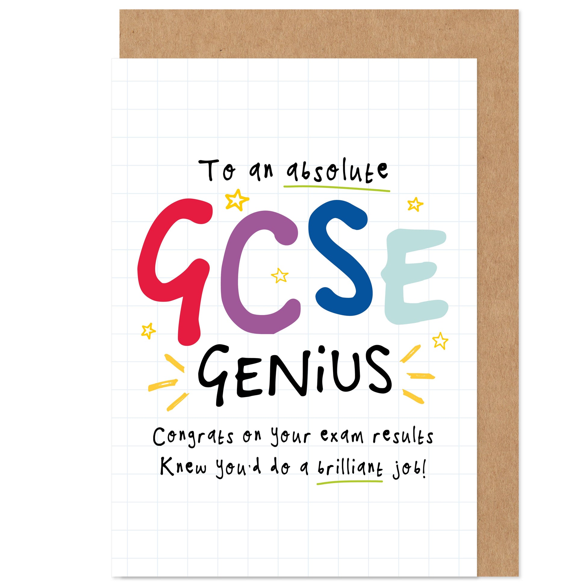 Greeting card with colorful text 'GCSE Genius' on a lined paper background