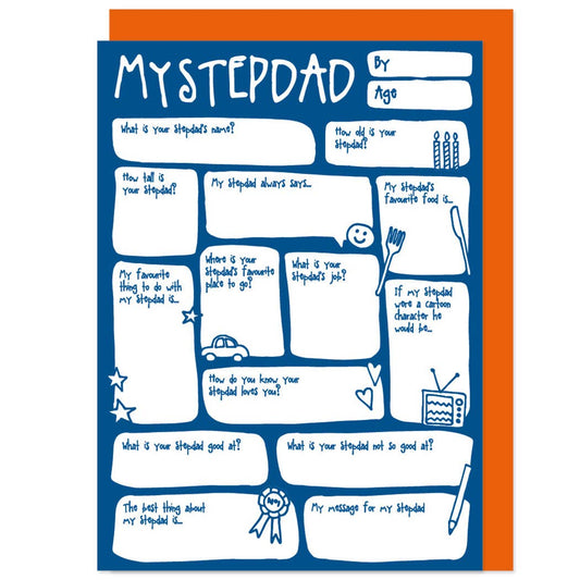 A card to fill in the blanks saying "my stepdad"