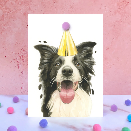 Border Collie Party Hat Greeting Card