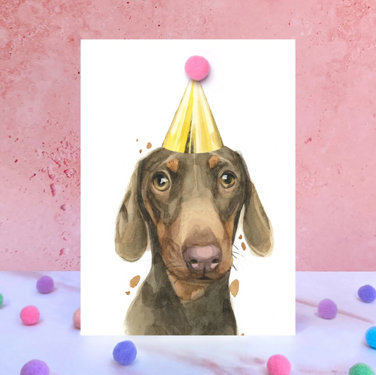 Daschund Party Hat Greeting Card