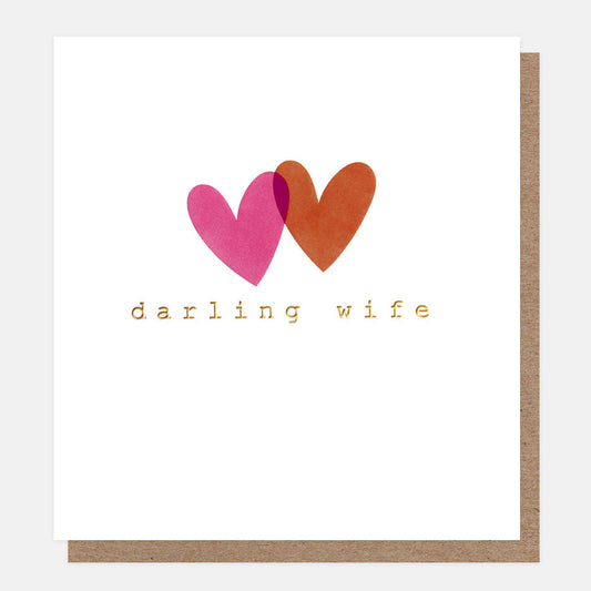 Card with two hearts and 'darling wife' text on a white background