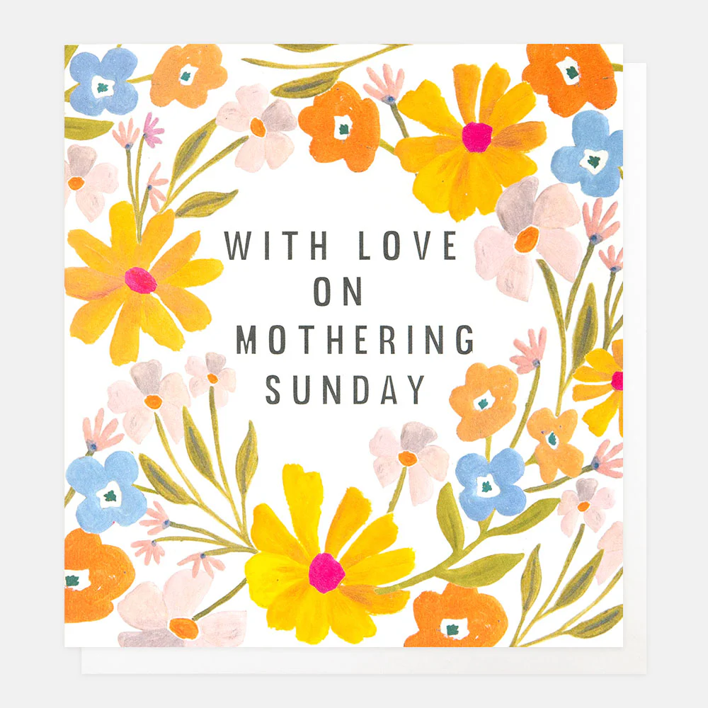 Floral card with 'With love on Mothering Sunday' text