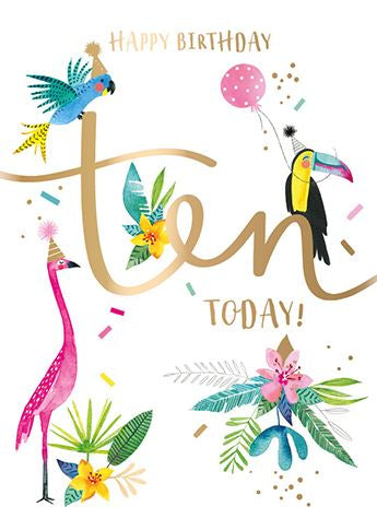 Age 10 Tropical Bird Birthday Card