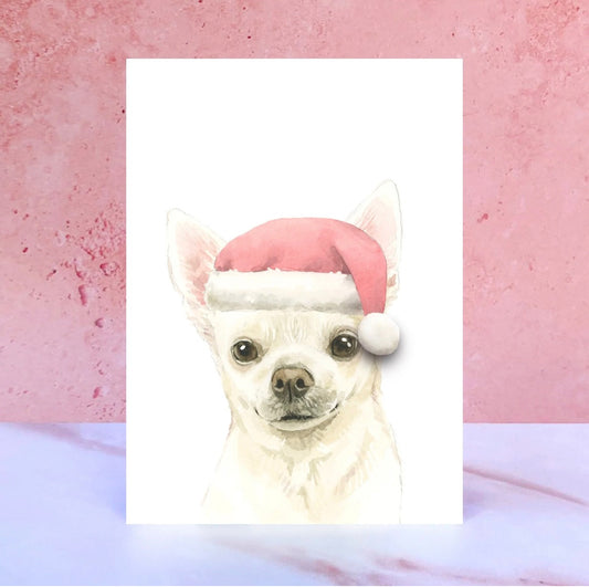 Chihuahua Santa Hat Christmas Card