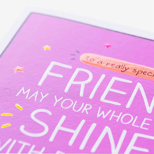Pink card with white text and decorative elements on a white background